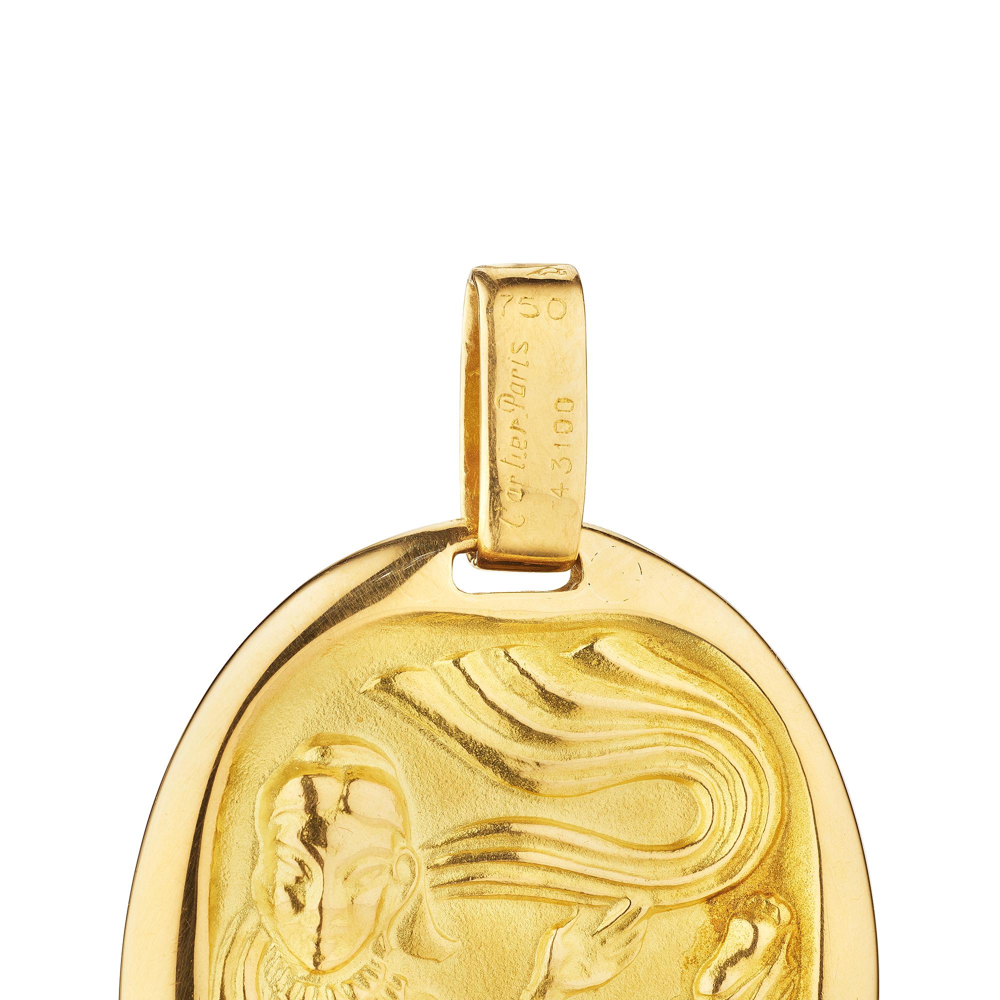  Cartier Georges L'Enfant Paris Virgo Zodiac Gold Modernist Pendant In Excellent Condition For Sale In Greenwich, CT