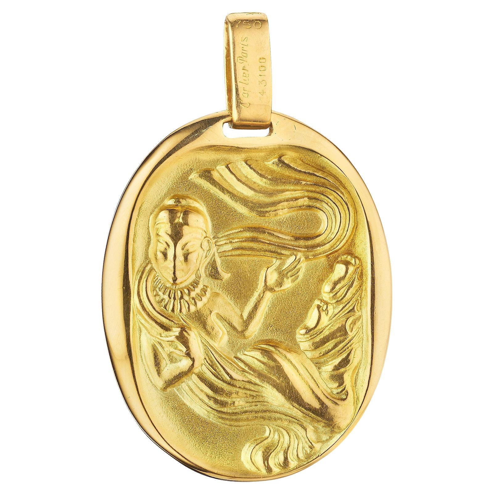  Cartier Georges L'Enfant Paris Virgo Zodiac Gold Modernist Pendant For Sale