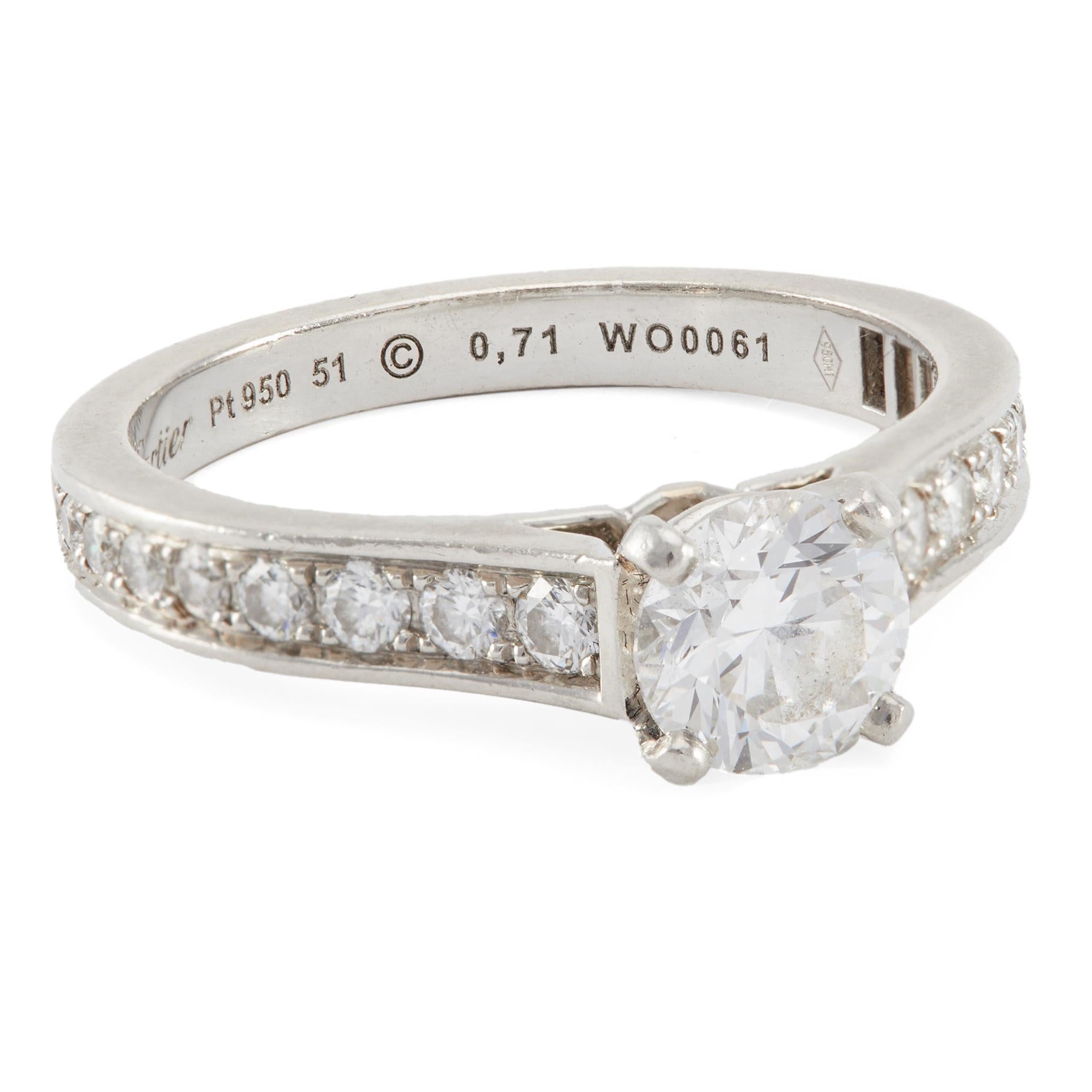 Cartier GIA 0.71 Carat Round Brilliant Cut Diamond Platinum Ring 1