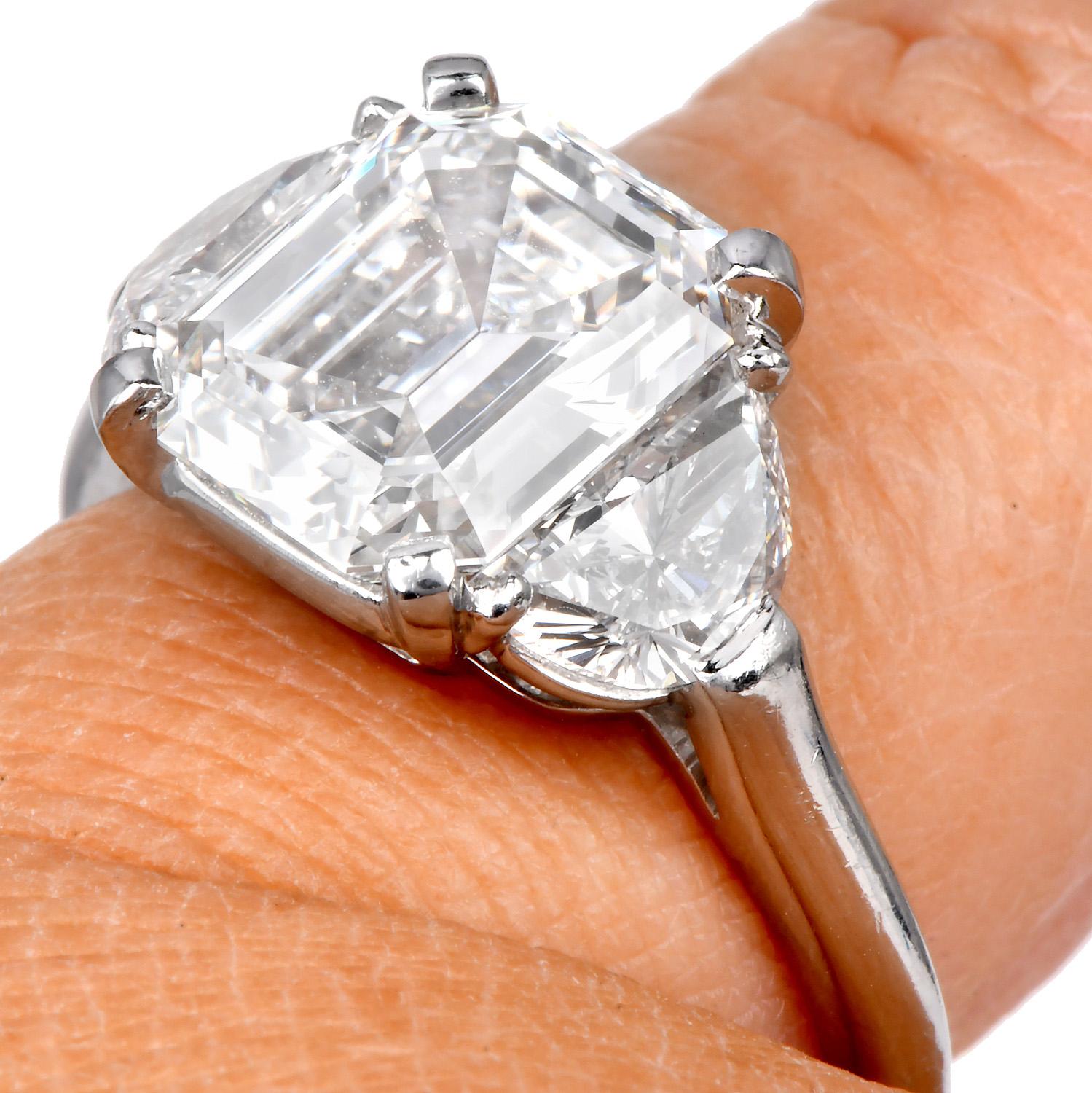 Cartier GIA 4,77cts Anello di fidanzamento in platino con diamante taglio smeraldo in vendita 3