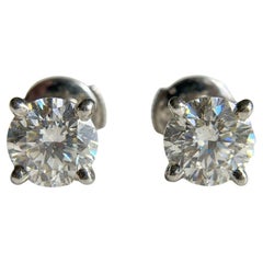 Cartier GIA Certif. Diamond Stud Earrings, 2 Total Carat Weight, H/G Color VS1