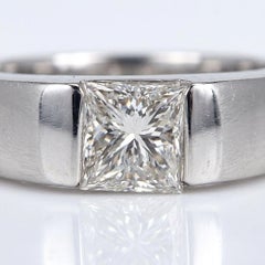 Cartier GIA Certified 1 Carat Princess Cut Diamond 18k White Gold Solitaire Ring