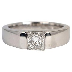 Cartier GIA Certified 1 Carat Princess Cut Diamond 18k White Gold Solitaire Ring