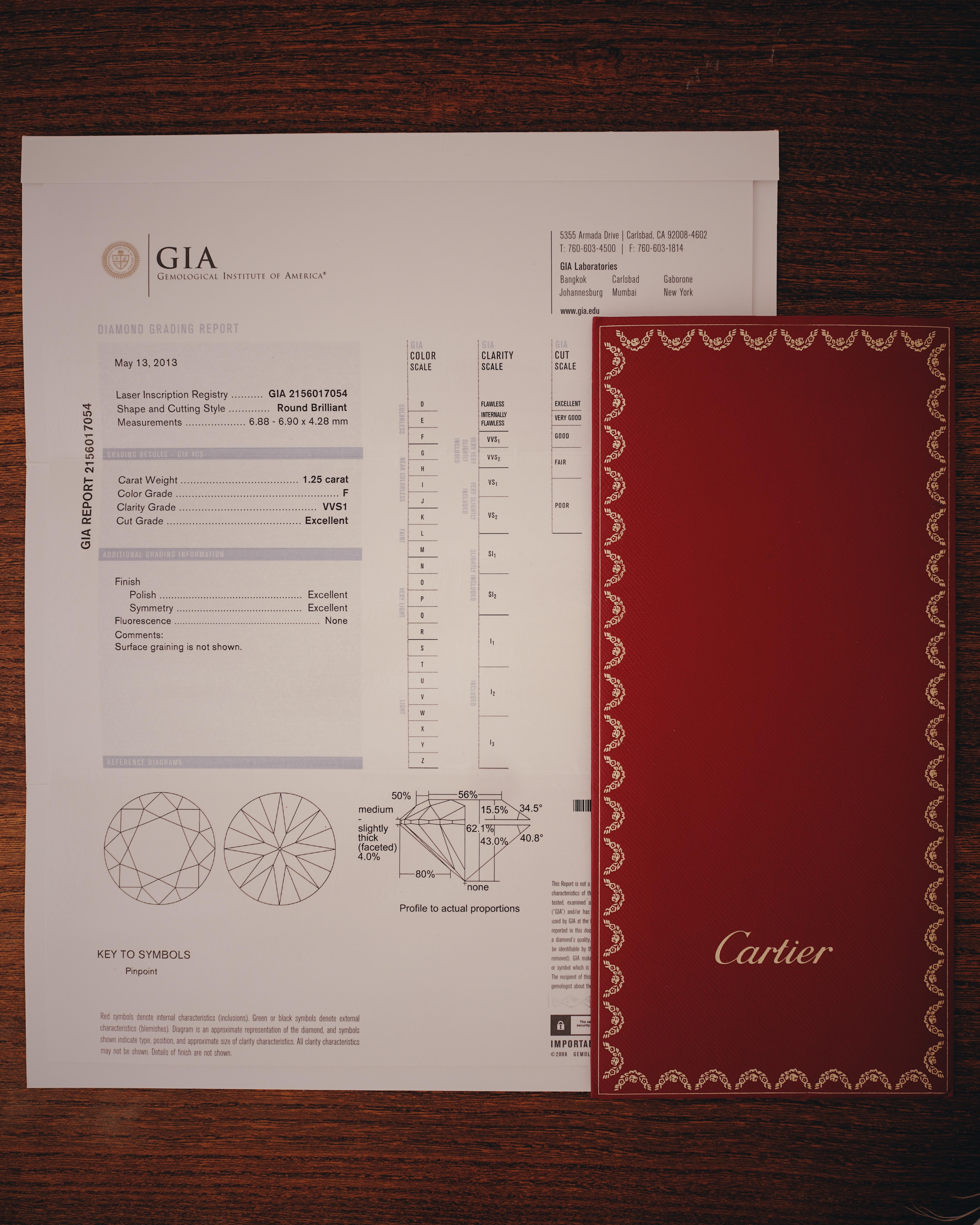 Cartier, GIA certified 1.25 Carat, F Color and VVS1 Clarity Desitnée Solitaire 4