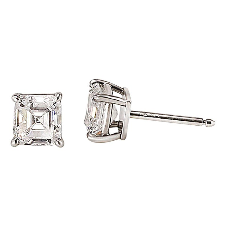 Cartier GIA Certified 2.24 Carat Emerald Cut Diamond Stud Earrings at