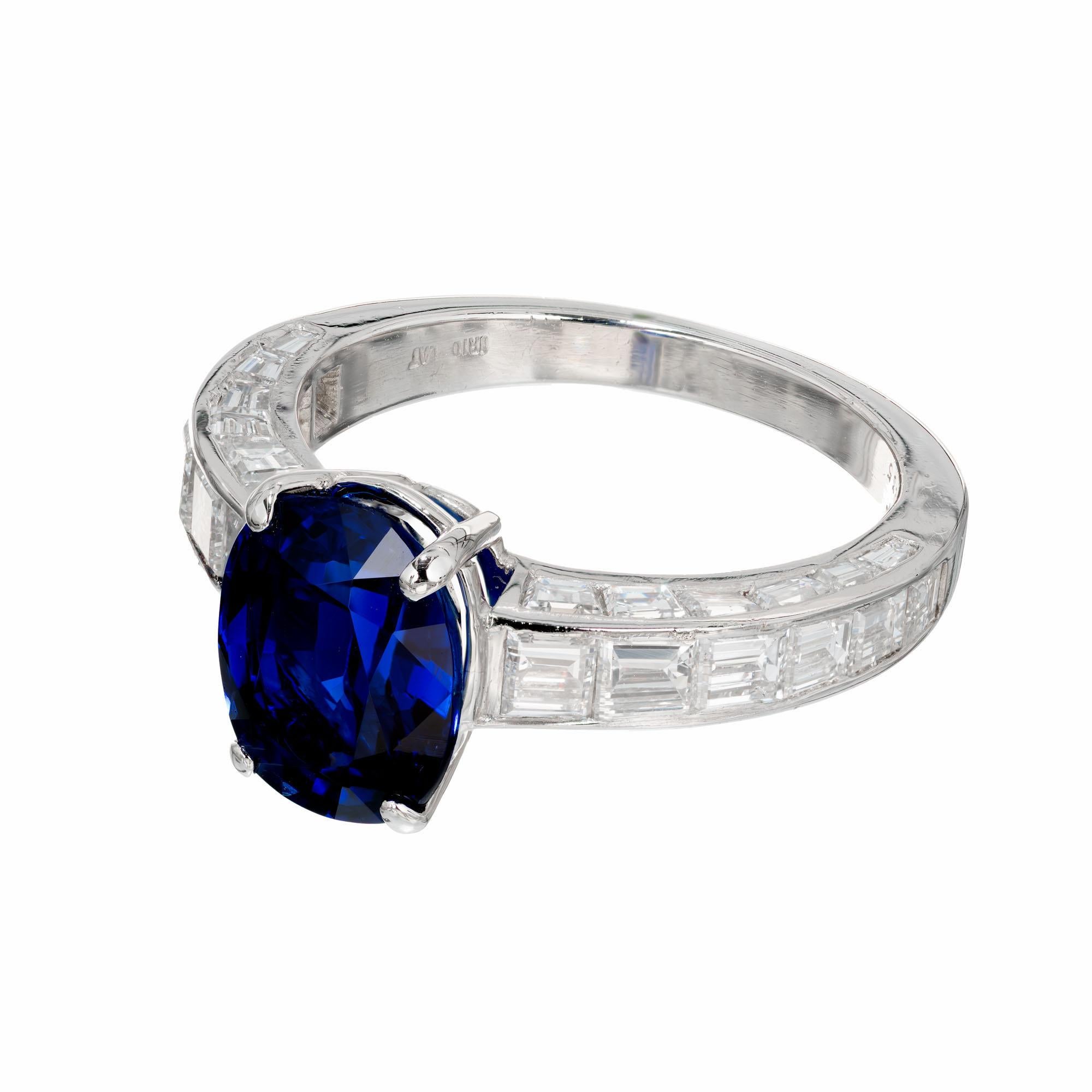 Cartier GIA Certified 3.09 Carat Oval Sapphire Diamond Platinum Engagement Ring In Excellent Condition In Stamford, CT