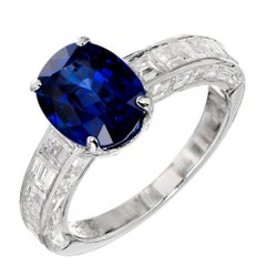 Retro Cartier GIA Certified 3.09 Carat Oval Sapphire Diamond Platinum Engagement Ring