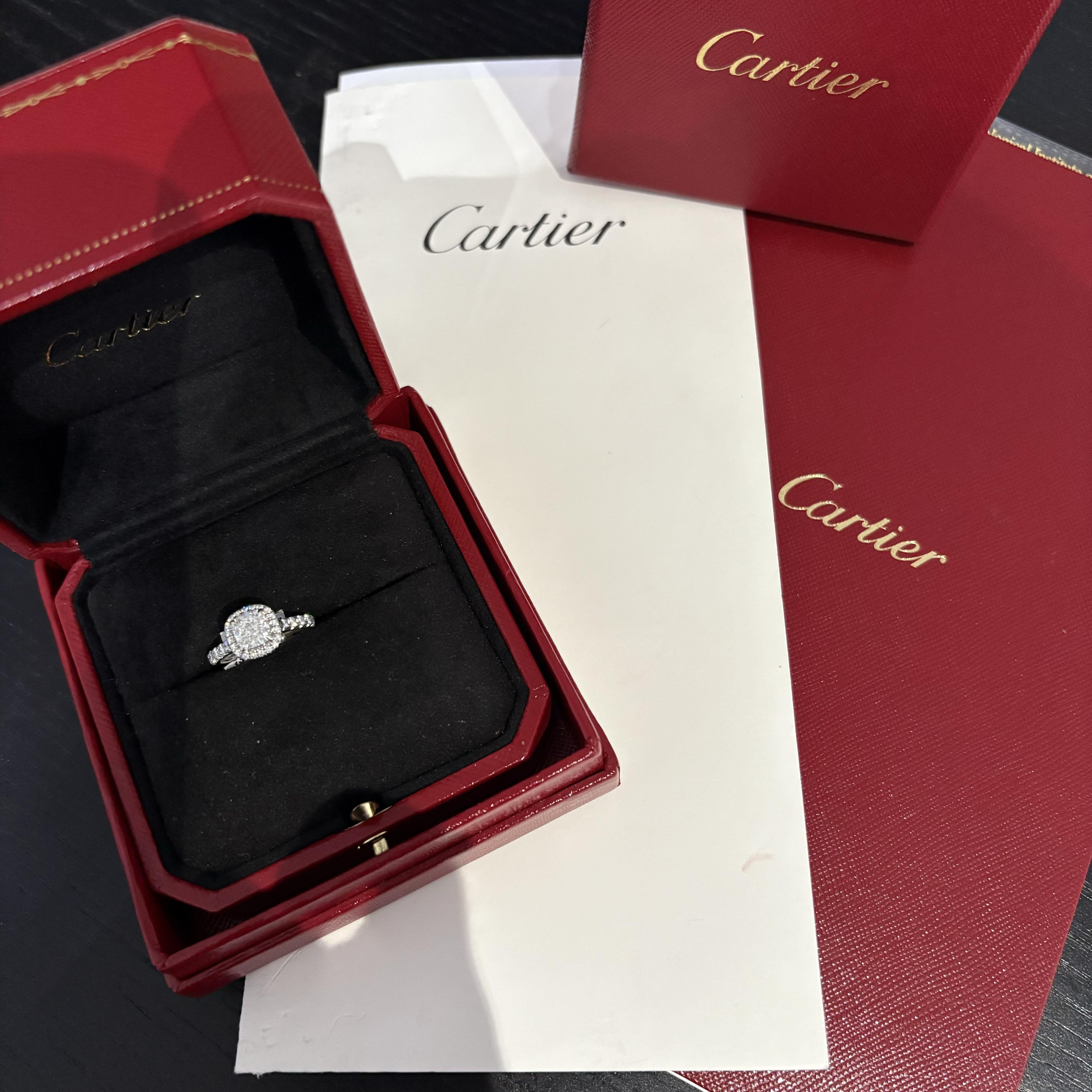 Cartier GIA Certified F VVS Cushion Diamond Platinum Halo Engagement Ring 6