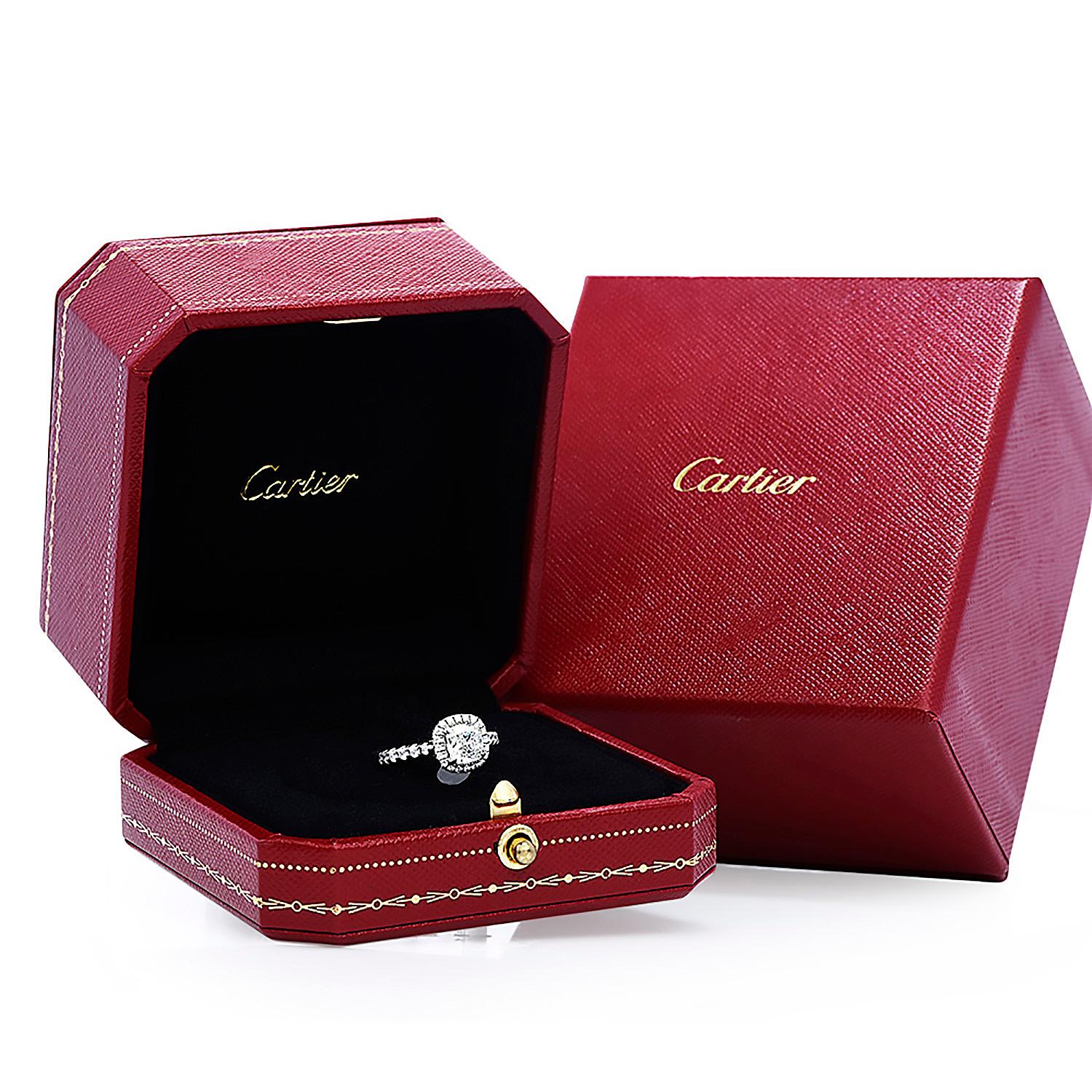 Cartier GIA Certificado F VVS Cojín Diamante Platino Halo Anillo de Compromisoeste Cl en Excelente estado para la venta en Miami, FL