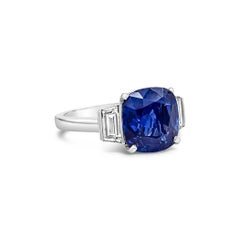 Cartier 4.99 Carats No-Heat Blue Sapphire & Diamond Three-Stone Engagement Ring
