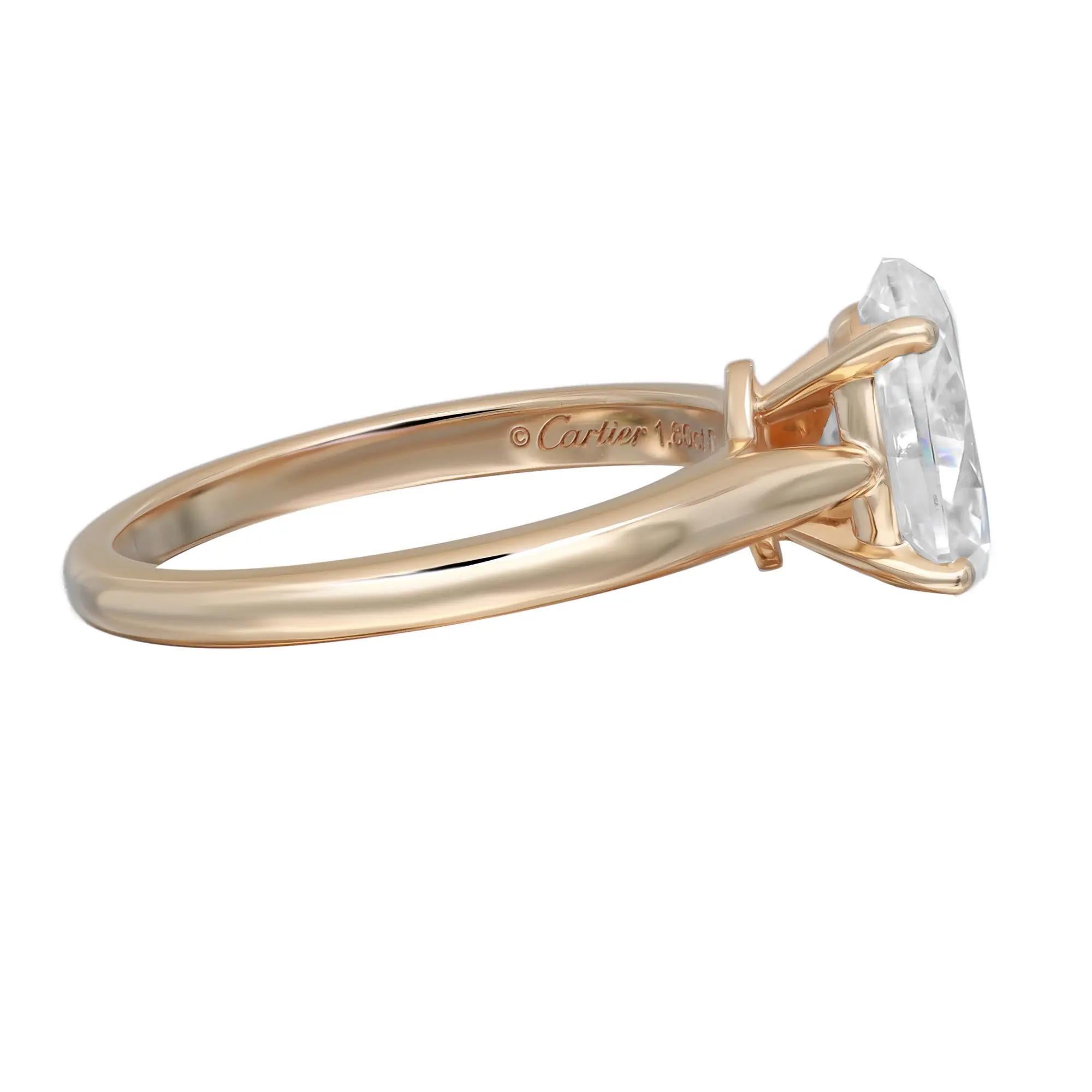 Moderne Cartier, bague de fiançailles en or jaune 18 carats avec diamant taille ovale certifié GIA, 1,80 ct. pt. SZ 53 en vente