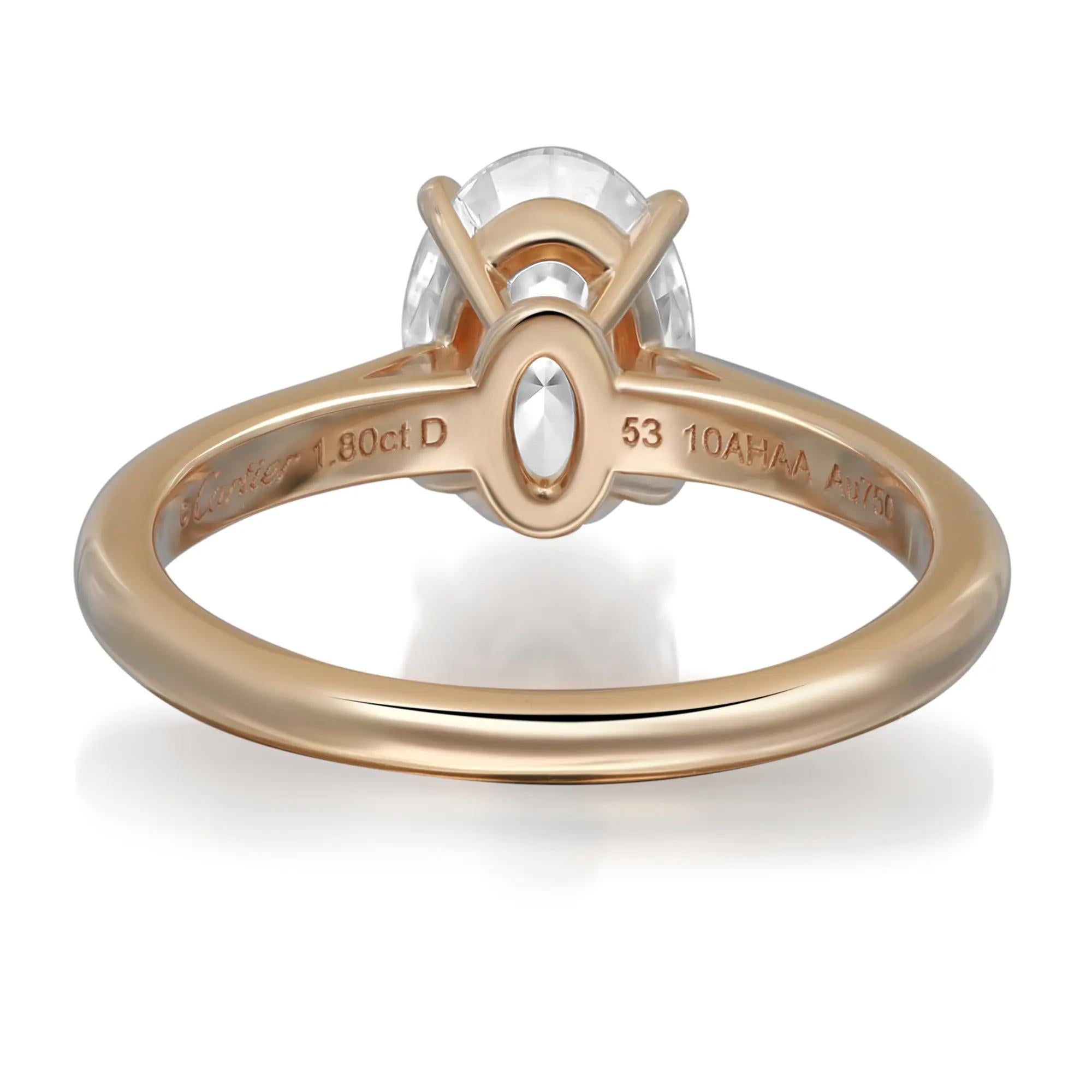 Taille ovale Cartier, bague de fiançailles en or jaune 18 carats avec diamant taille ovale certifié GIA, 1,80 ct. pt. SZ 53 en vente