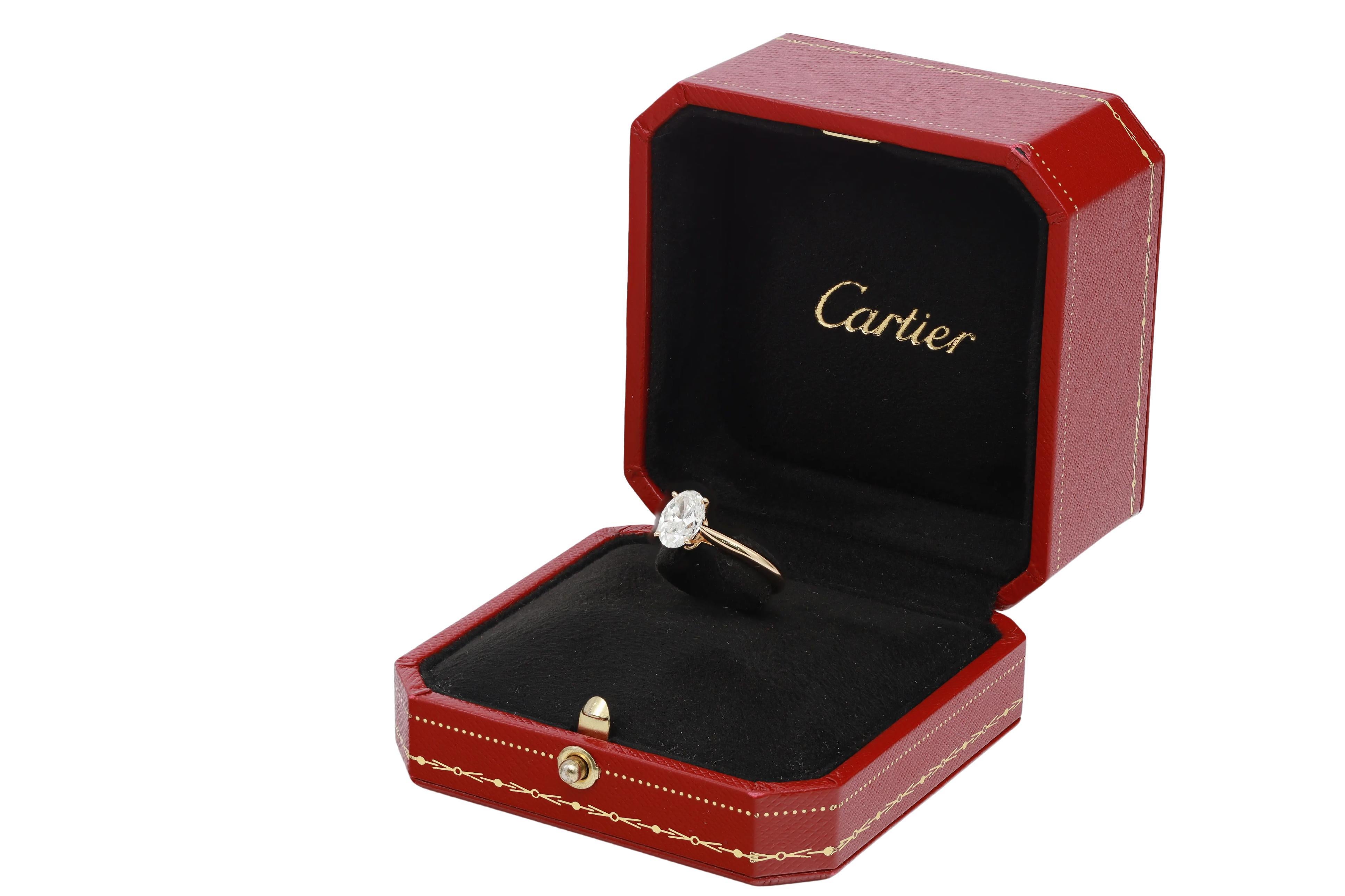 Cartier, bague de fiançailles en or jaune 18 carats avec diamant taille ovale certifié GIA, 1,80 ct. pt. SZ 53 Excellent état - En vente à New York, NY
