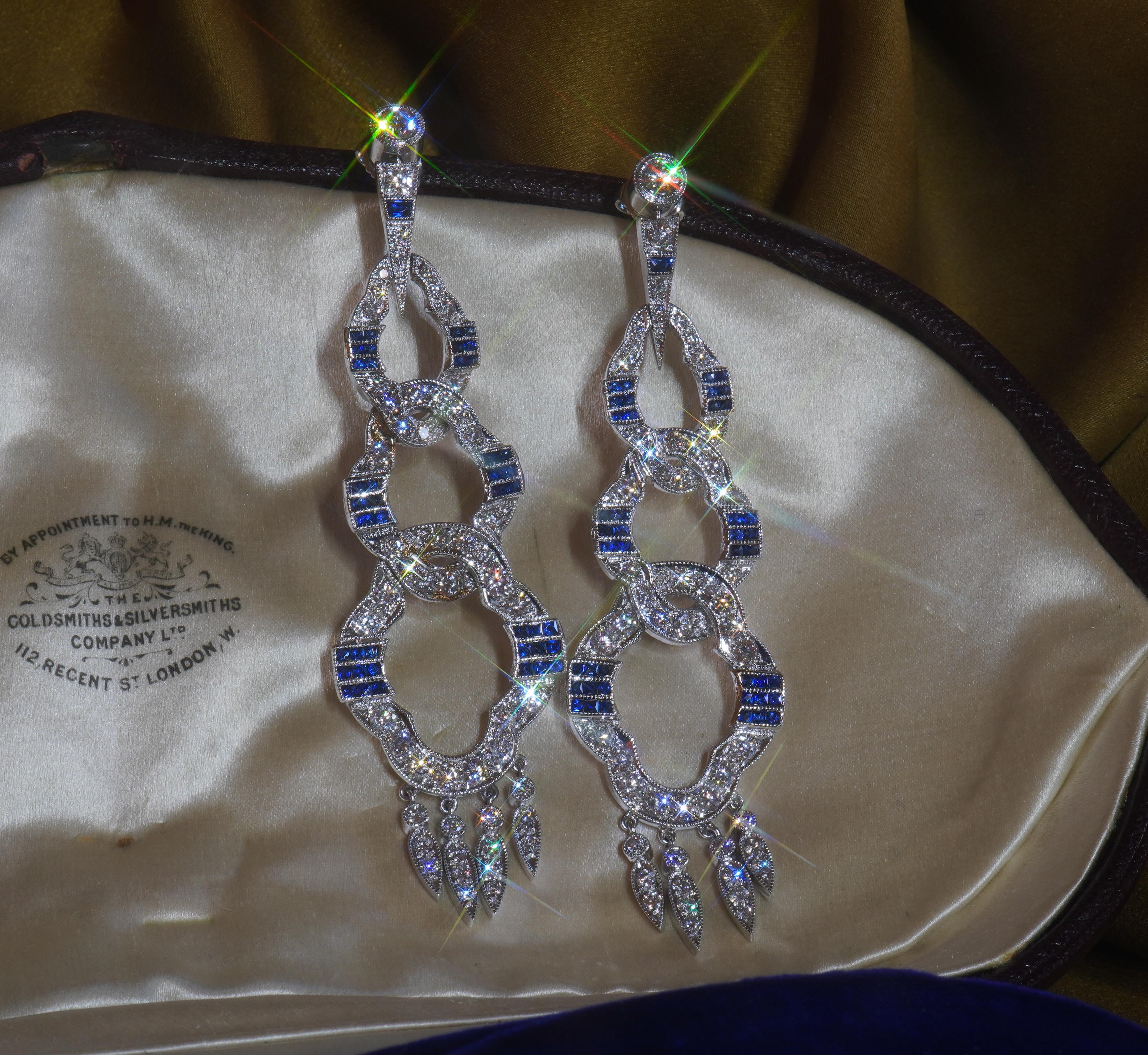 Princess Cut Cartier GIA Platinum Blue Sapphire Diamond Earrings 8.6 TCW Unheated HUGE