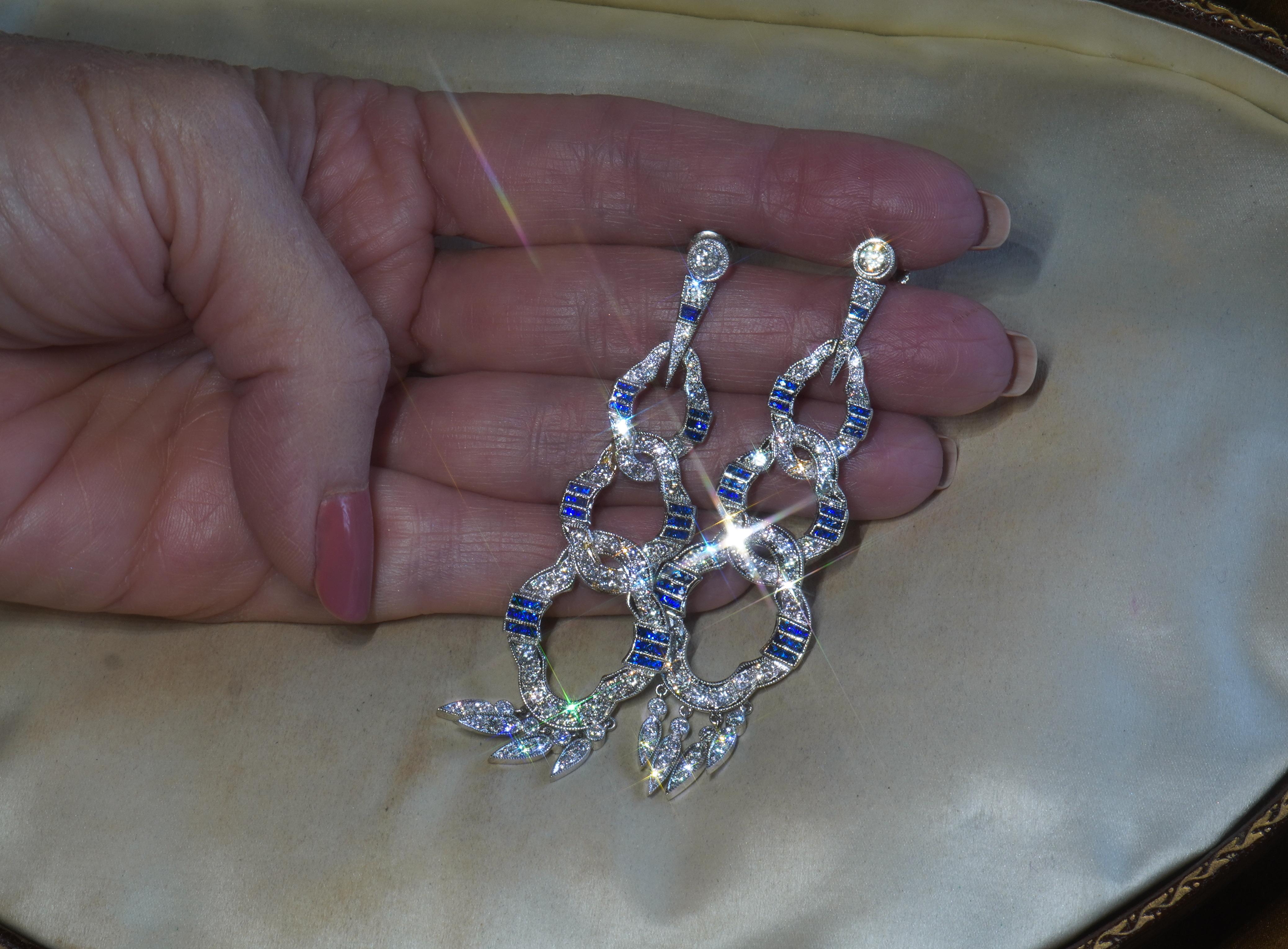 Women's Cartier GIA Platinum Blue Sapphire Diamond Earrings 8.6 TCW Unheated HUGE