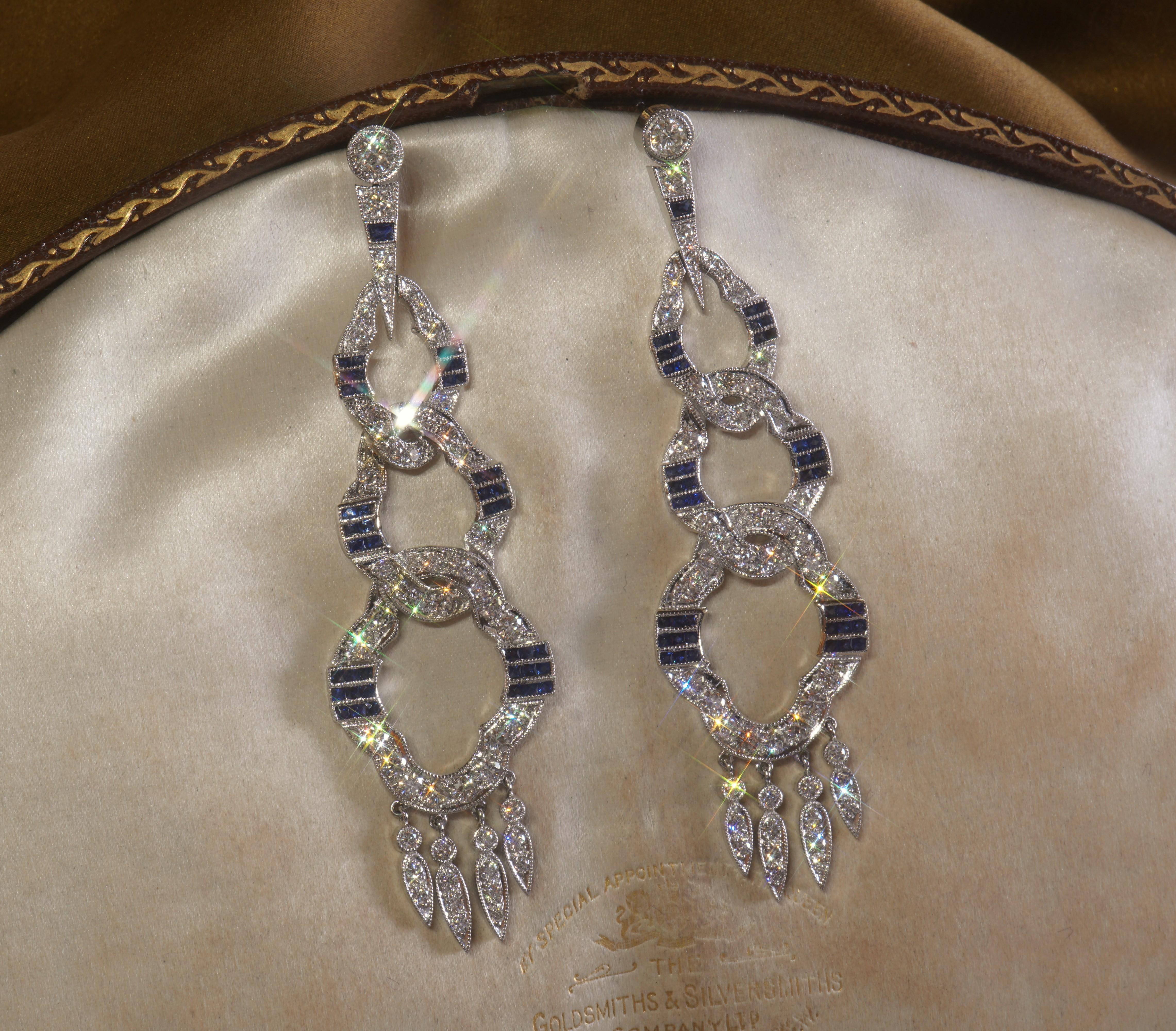 Cartier GIA Platinum Blue Sapphire Diamond Earrings 8.6 TCW Unheated HUGE 1
