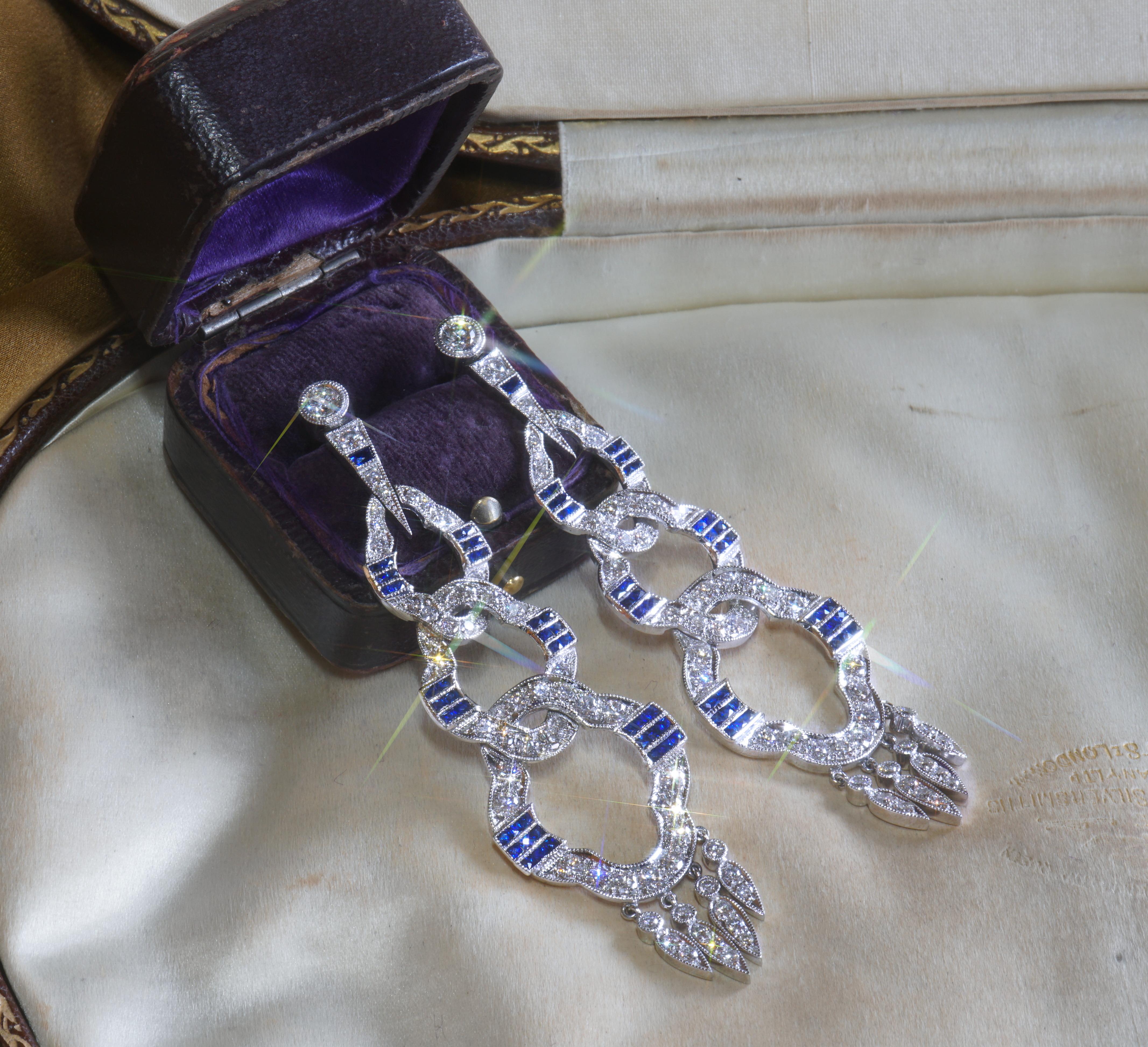 Cartier GIA Platinum Blue Sapphire Diamond Earrings 8.6 TCW Unheated HUGE 2