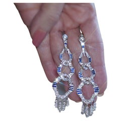 Cartier GIA Platinum Blue Sapphire Diamond Earrings 8.6 TCW Unheated HUGE