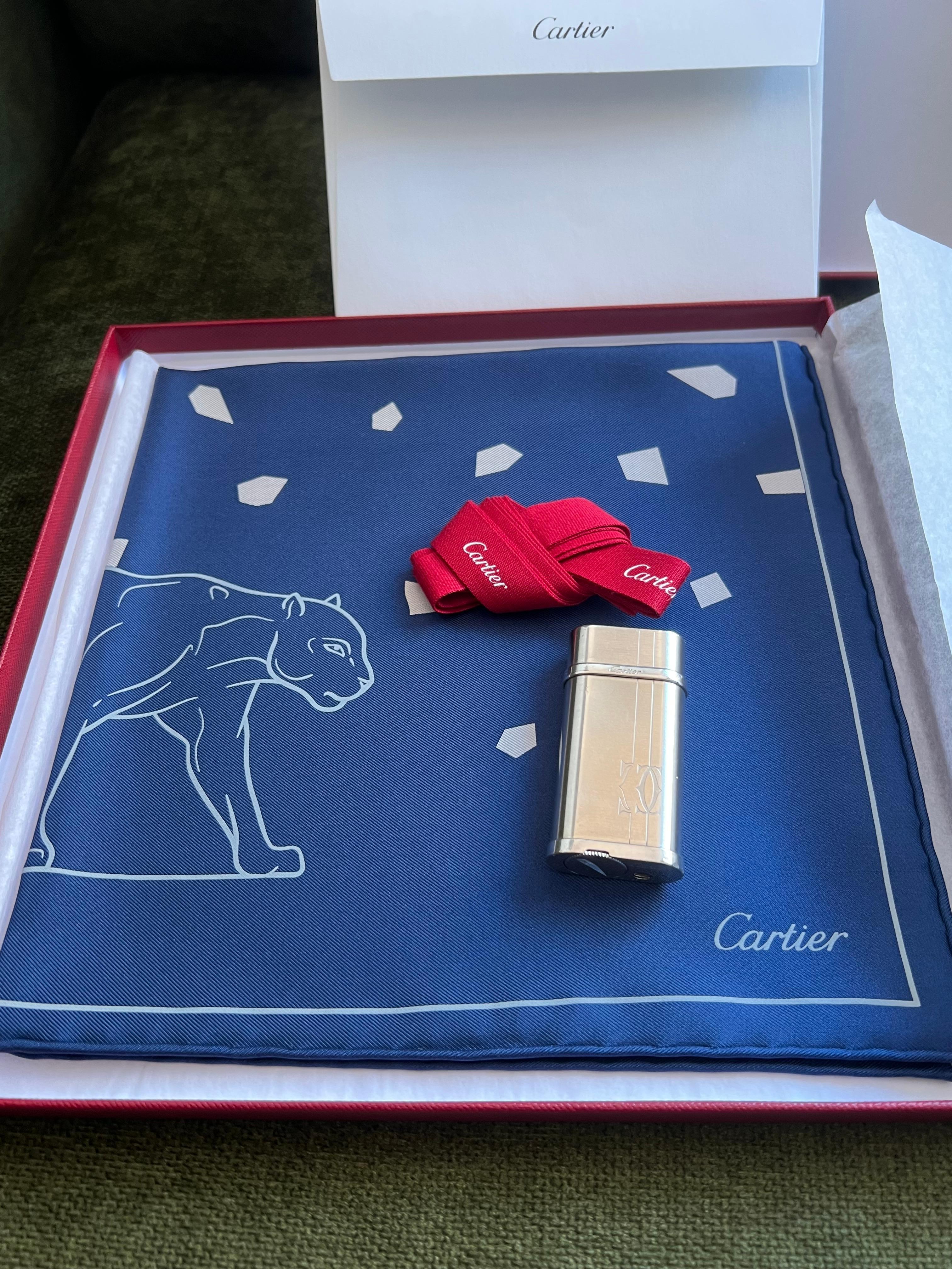 Cartier Gift Set, Palladium Lighter & Cartier Silk Scarf Original Cartier Case 1
