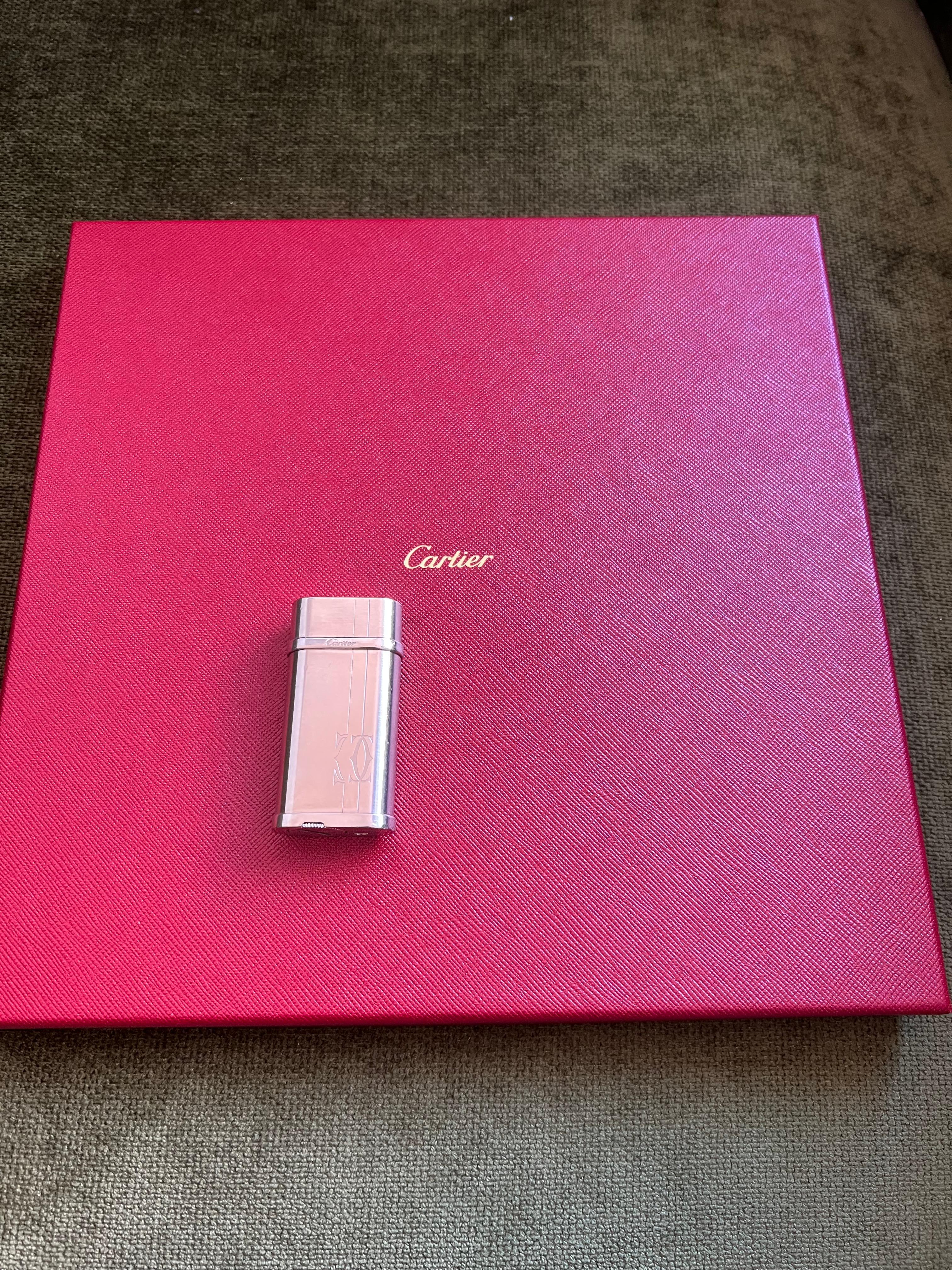 Cartier Gift Set, Palladium Lighter & Cartier Silk Scarf Original Cartier Case 3