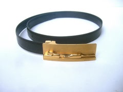 Cartier Gilt Metal Panther Buckle Reversible Leather Women's Belt c 1990s