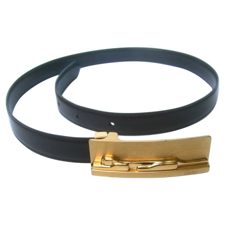 Cartier Gilt Metal Panther Buckle Reversible Leather Women display picture 2