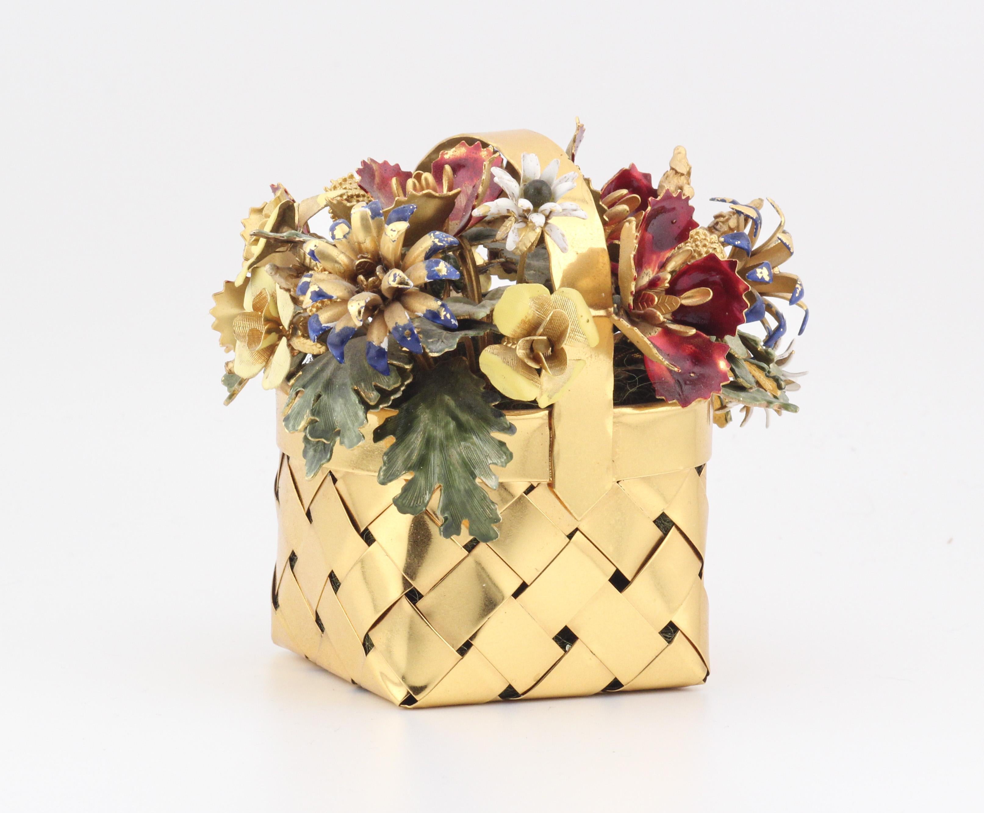 Women's or Men's Cartier Gilt Silver Enamel Flower Basket