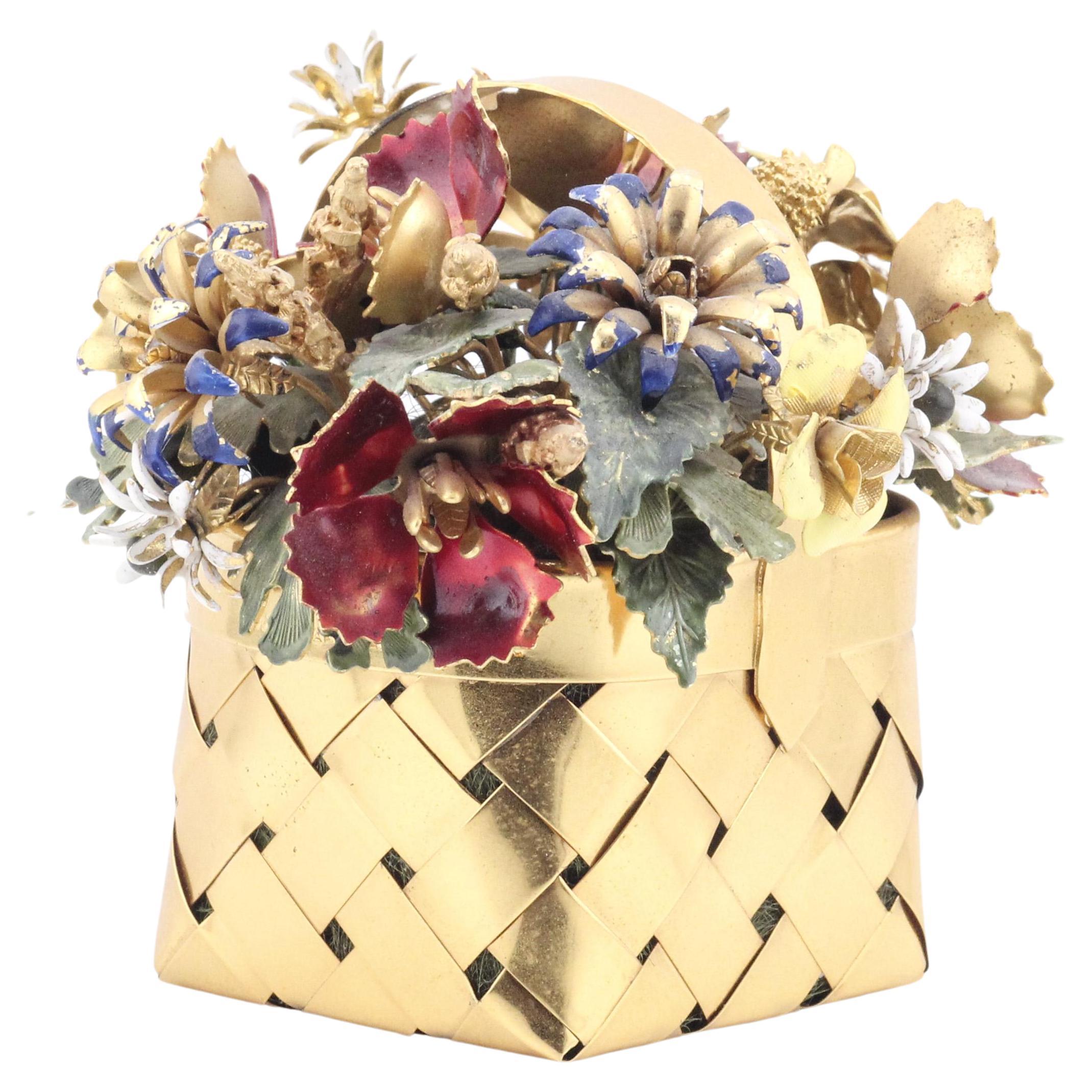 Cartier Gilt Silver Enamel Flower Basket For Sale