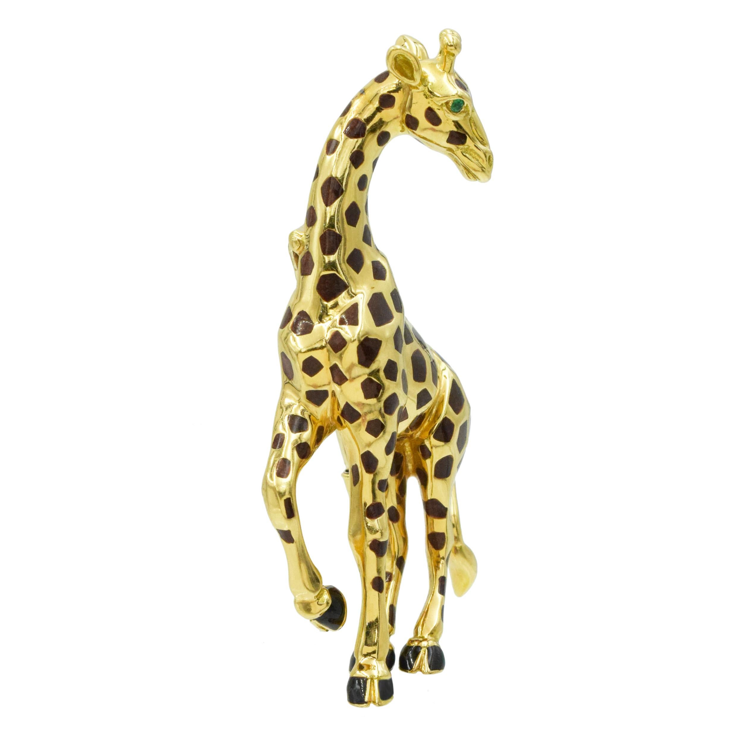 Cartier Broche Giraffe en or jaune 18 carats Excellent état - En vente à New York, NY