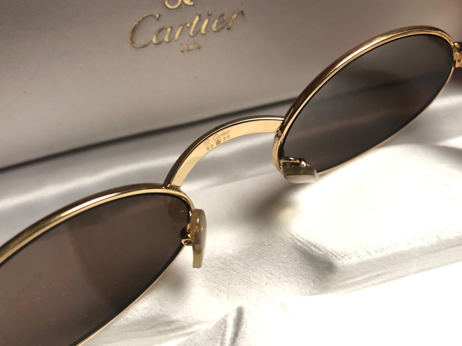 Cartier Sully New Gold and Wood 53/22 Full Set Brown Lens France Sunglasses In New Condition In Baleares, Baleares