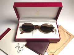 Vintage Cartier Sully New Gold and Wood 53/22 Full Set Brown Lens France Sunglasses