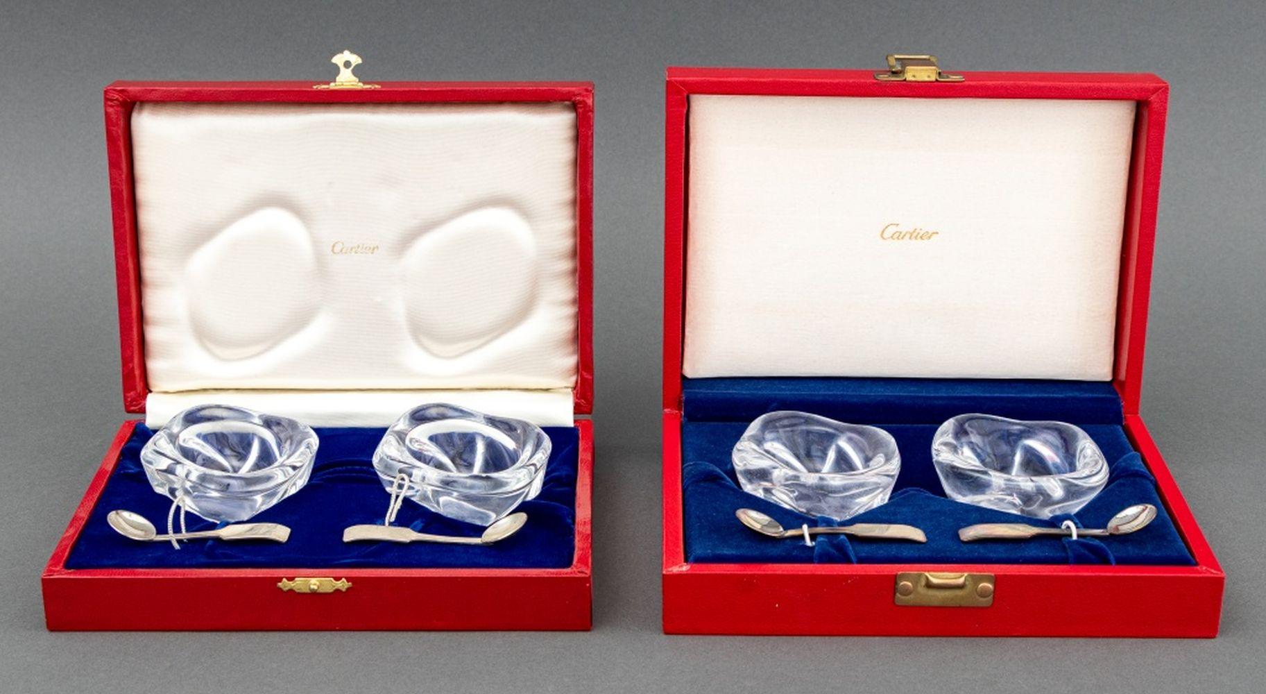 Cartier Glass Open Salt Cellar & Sterling Spoon, 8 For Sale 4