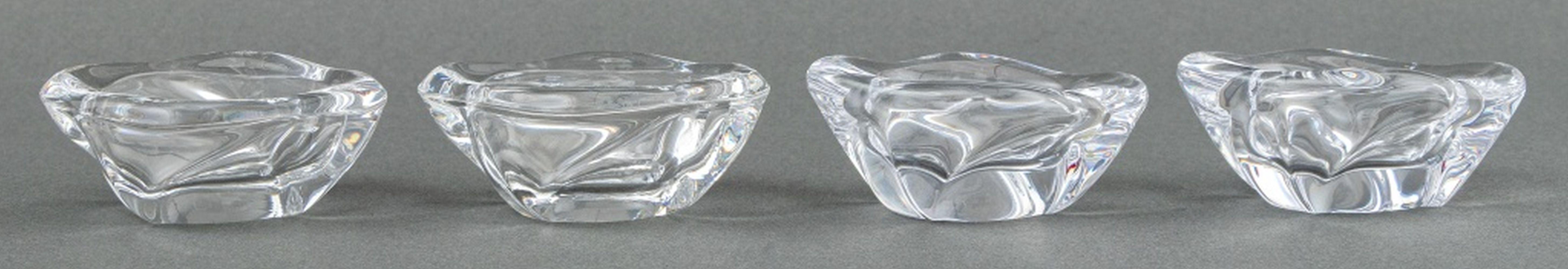 Modern Cartier Glass Open Salt Cellar & Sterling Spoon, 8 For Sale