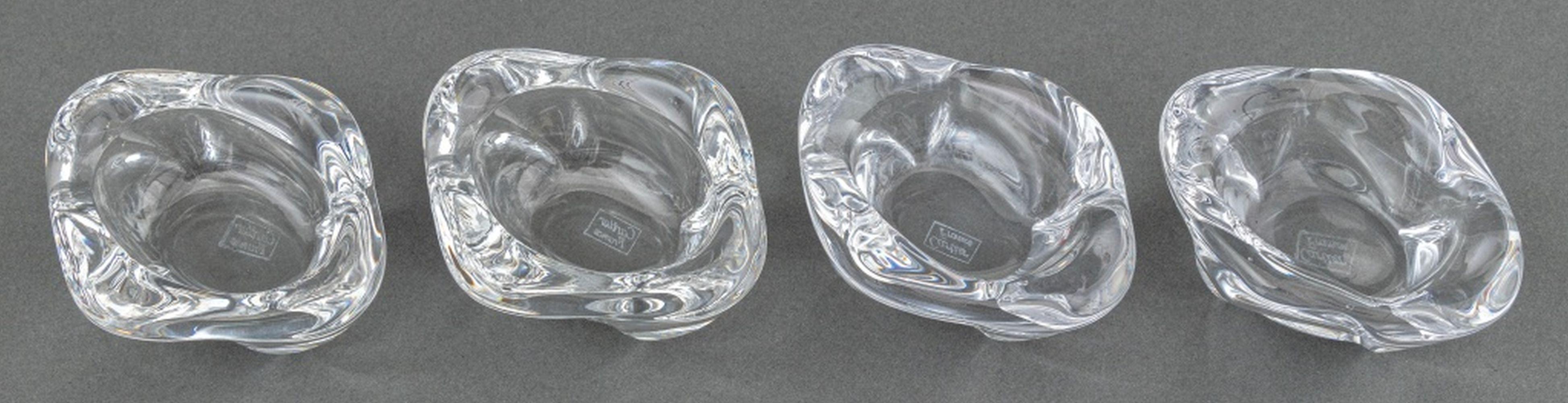 French Cartier Glass Open Salt Cellar & Sterling Spoon, 8 For Sale