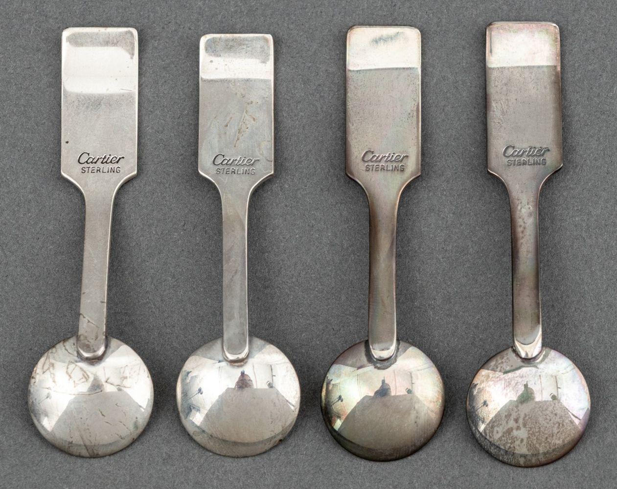 Cartier Glass Open Salt Cellar & Sterling Spoon, 8 For Sale 2