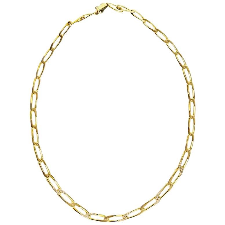 Cartier Gold 18 Karat Yellow Diamond Santos Link Chain Necklace