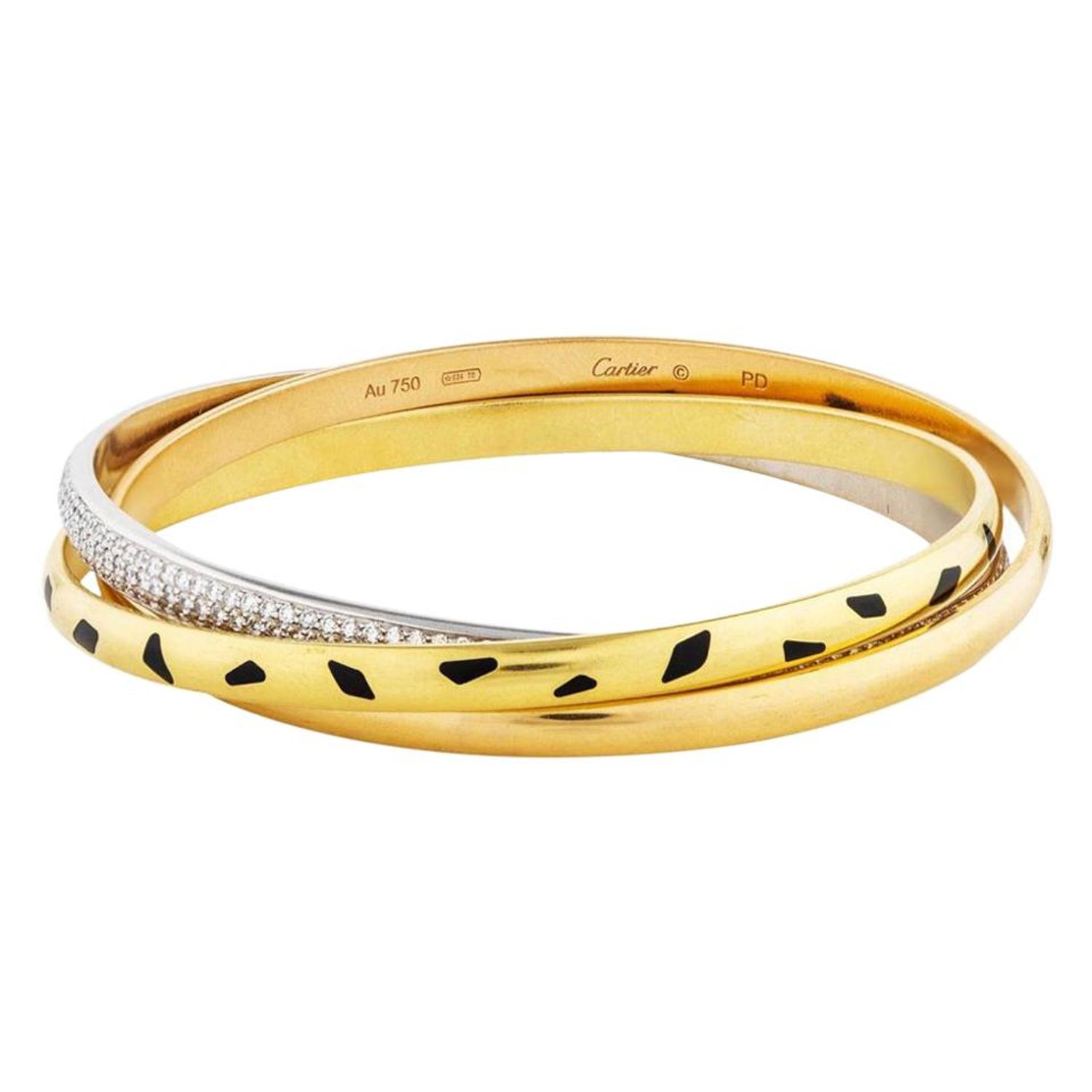 Cartier Trinity Panthere 18k Yellow Gold Diamond Slip On Bangle For Sale At 1stdibs