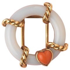 Cartier Gold Agate and Coral Love Brooch