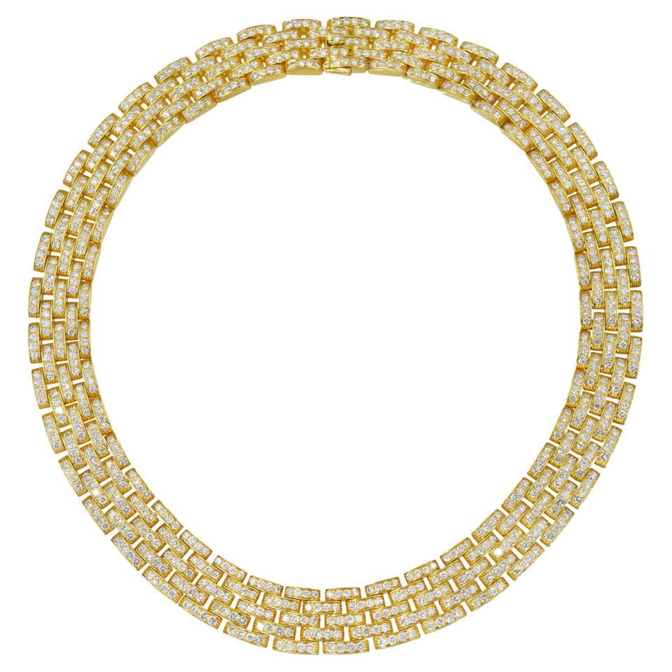 Lady Cartier Panthere Pave Diamond Gold Necklace For Sale at 1stDibs