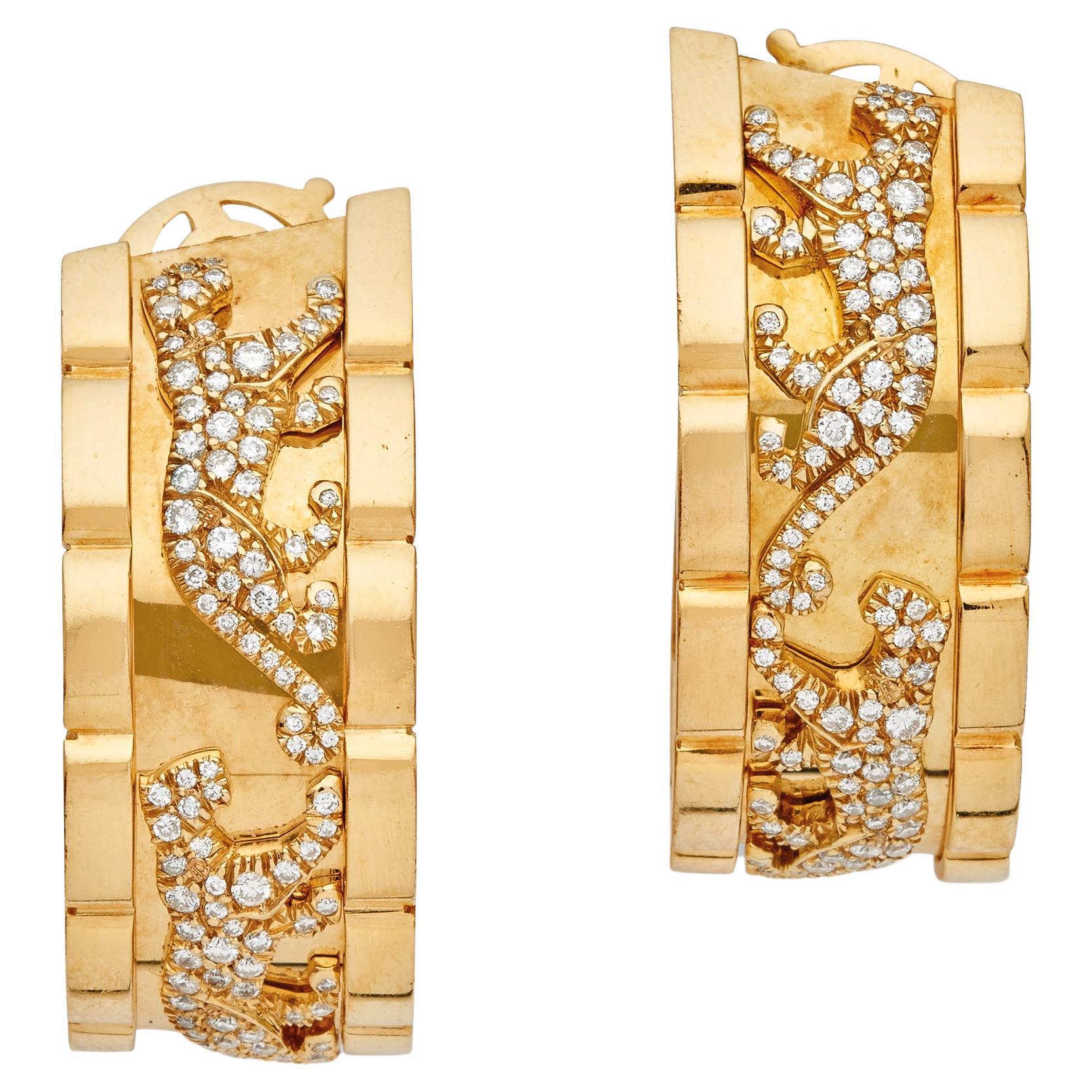 Cartier Gold and Diamond 'Panthere' Earclips For Sale