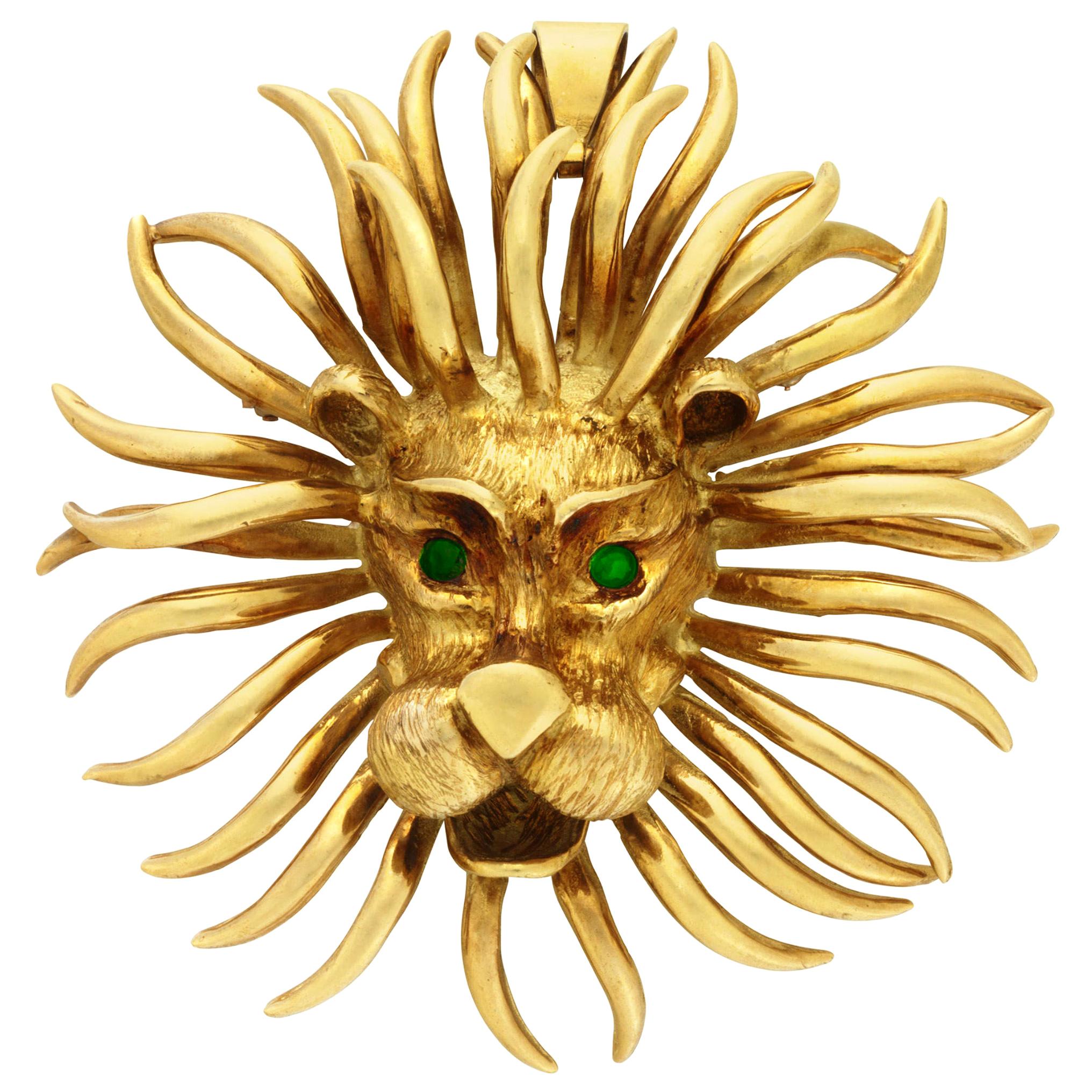 Cartier Gold and Emerald Lion Brooch For Sale