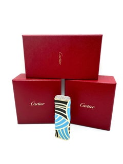 Cartier 18K Gold Enamel Lighter with Pavé Diamond Cap