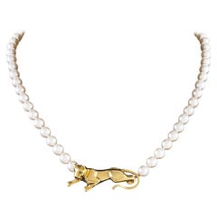 Vintage Cartier Gold and Pearl Panther Necklace