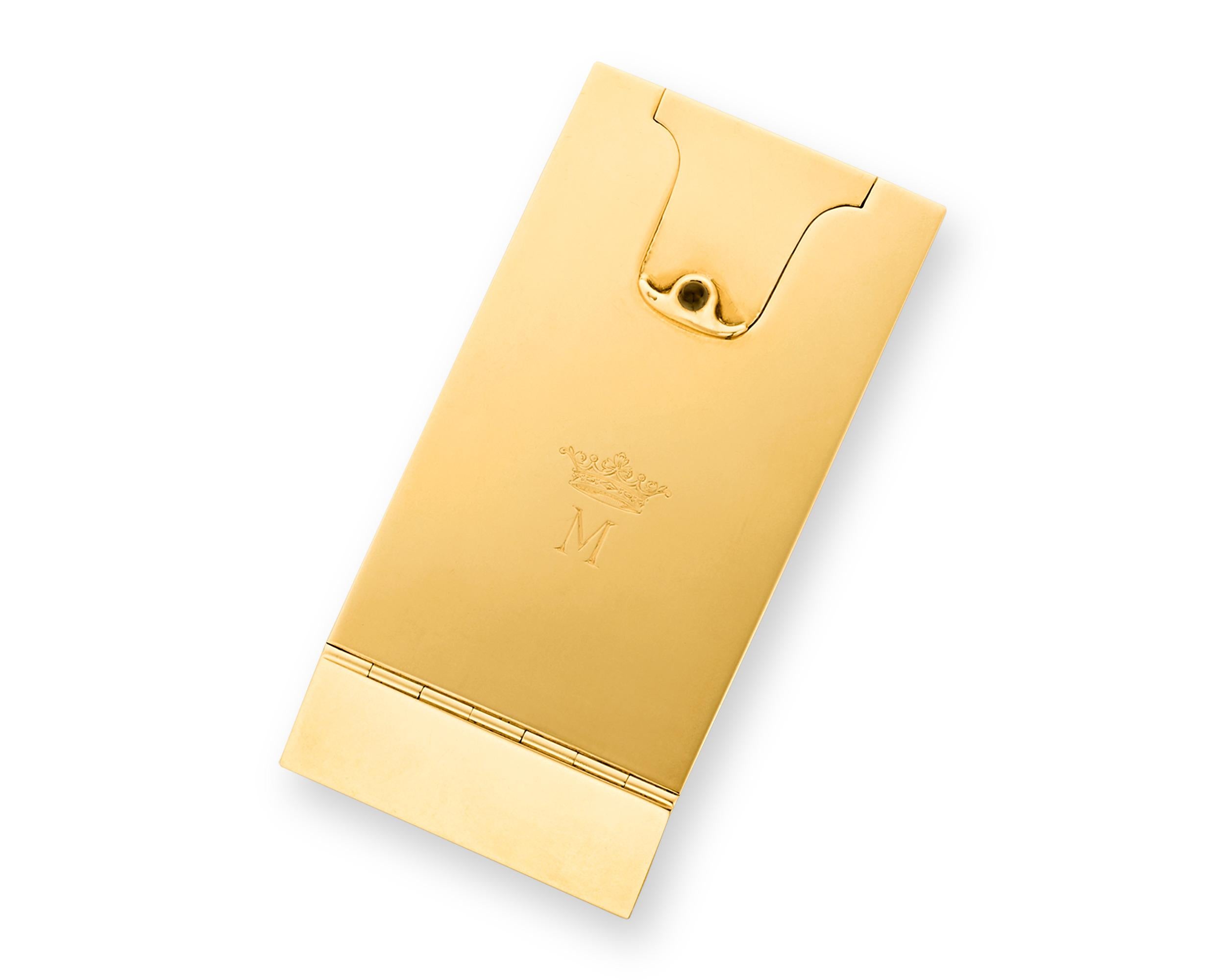 Etched Cartier Gold and Sapphire Card Case For Sale
