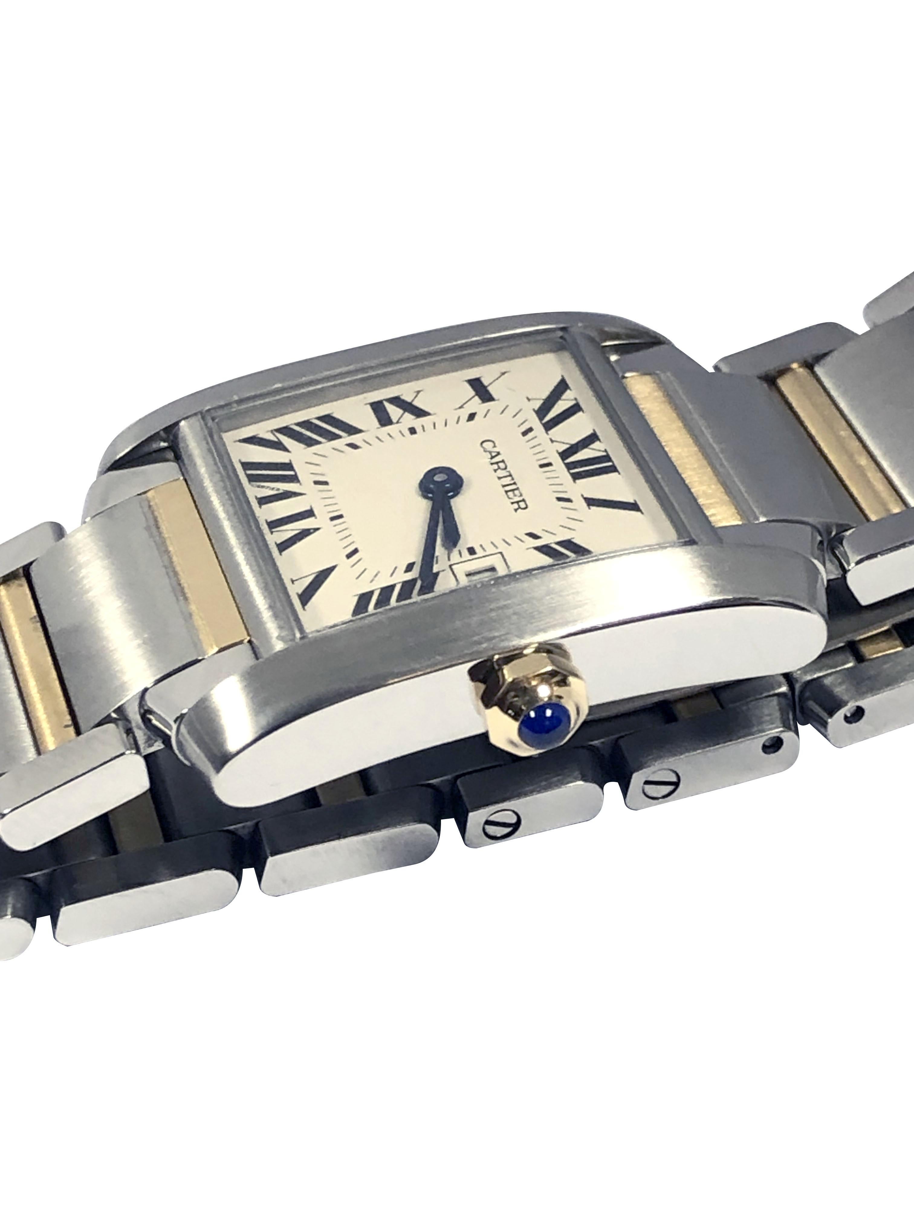 Cartier Gold and Steel ref 2465 Mid Size Tank Francaise Tank Wrist Watch In Excellent Condition In Chicago, IL
