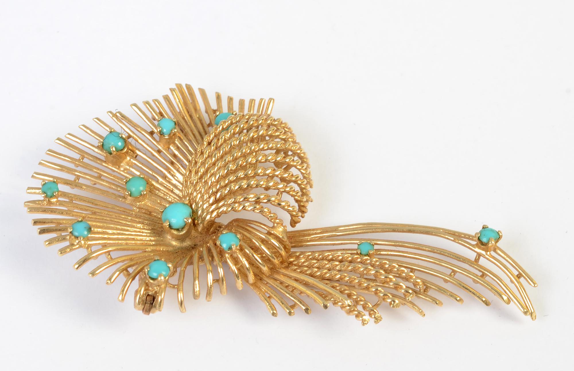 Modern Cartier Gold and Turquoise Brooch