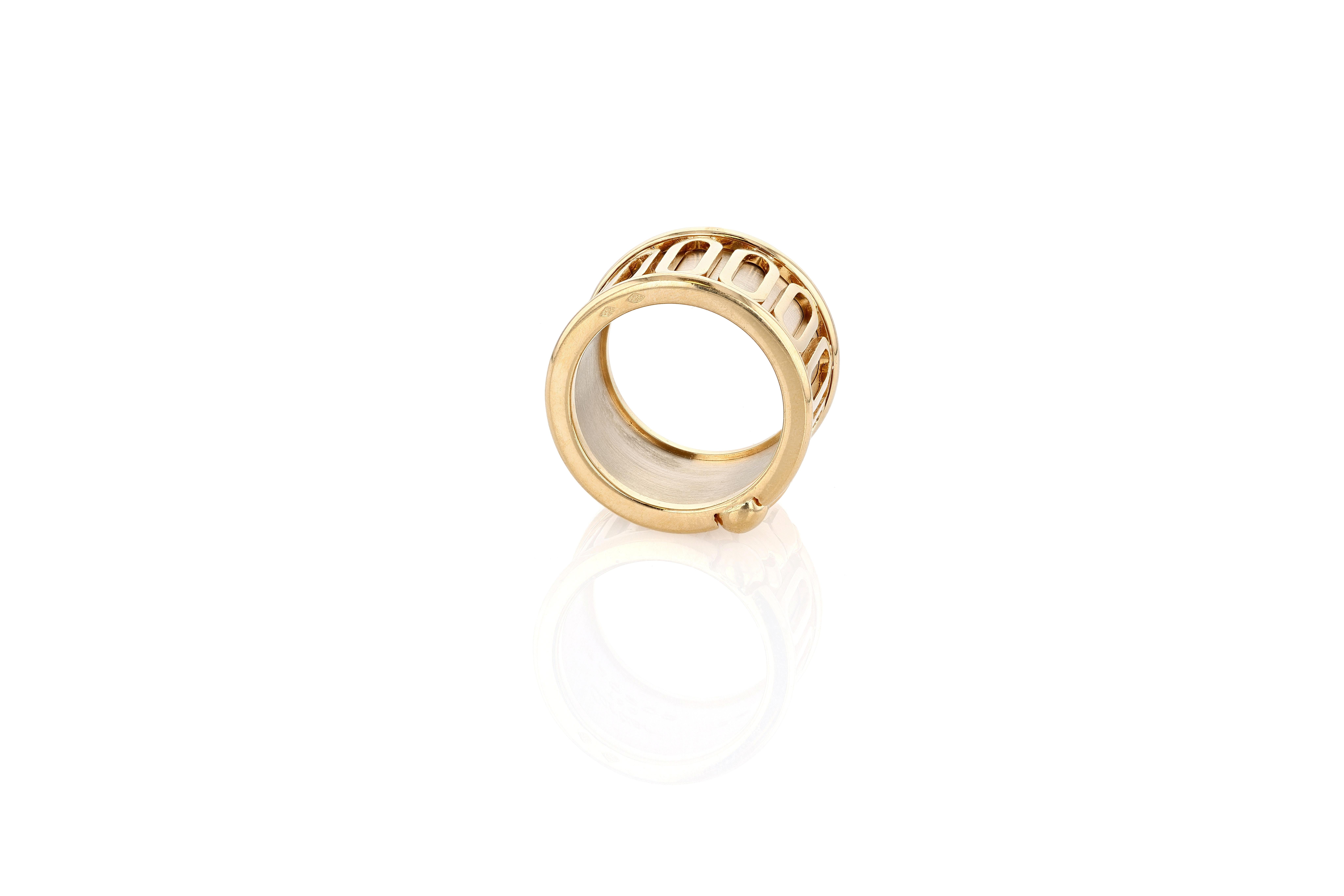 Cartier Gold and White Gold Scarab Wide Band Ring In Good Condition In Princeton, NJ