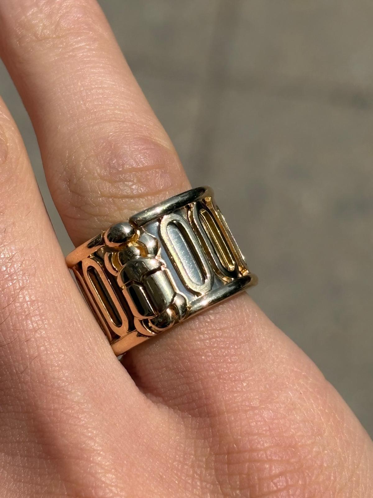 Women's or Men's Cartier Gold and White Gold Scarab Wide Band Ring