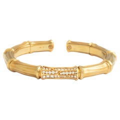 Cartier Gold Bamboo Bangle Bracelet with Diamonds
