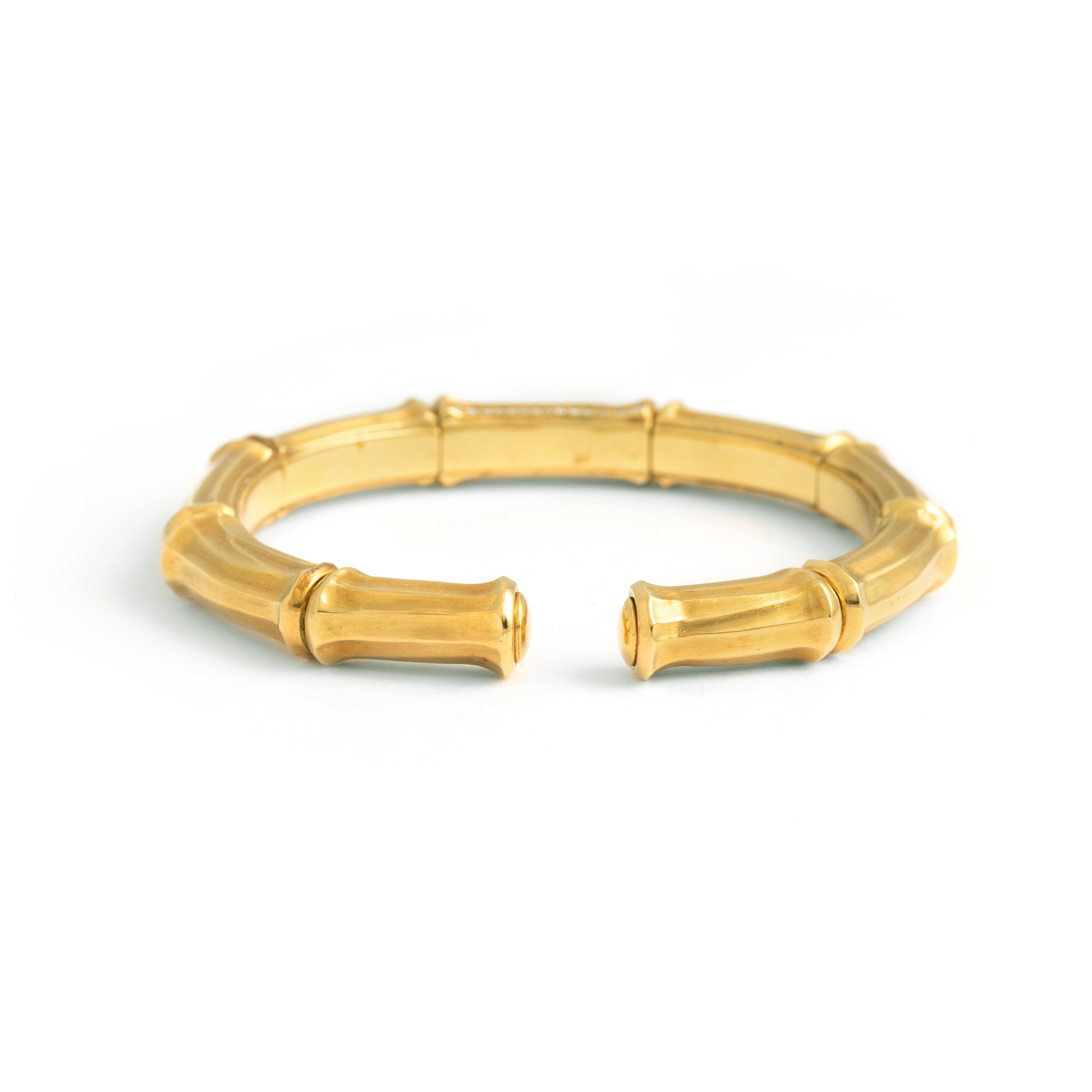 Round Cut Cartier Gold Bamboo Bangle Bracelet with Diamonds